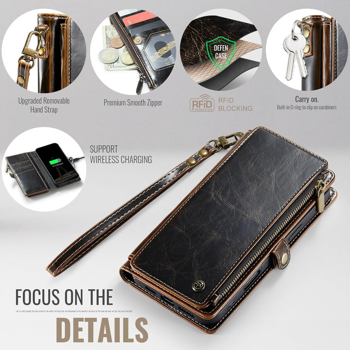 Defencase Wallet Case Compatible with iPhone 14 with RFID Blocking Card Holder for Women and Men, PU Leather Magnetic Snap Flip Zipper Phone Case Suitable for iPhone 14 6.1", Coffee - Just Closeouts Canada Inc.