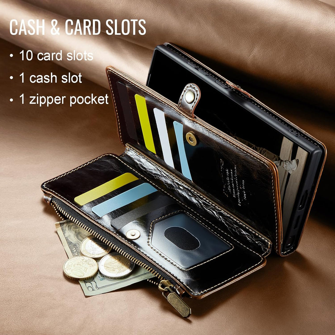 Defencase Wallet Case Compatible with iPhone 14 with RFID Blocking Card Holder for Women and Men, PU Leather Magnetic Snap Flip Zipper Phone Case Suitable for iPhone 14 6.1", Coffee - Just Closeouts Canada Inc.