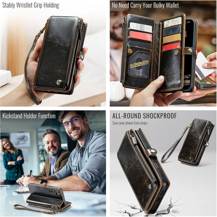Defencase Wallet Case Compatible with iPhone 14 with RFID Blocking Card Holder for Women and Men, PU Leather Magnetic Snap Flip Zipper Phone Case Suitable for iPhone 14 6.1", Coffee - Just Closeouts Canada Inc.