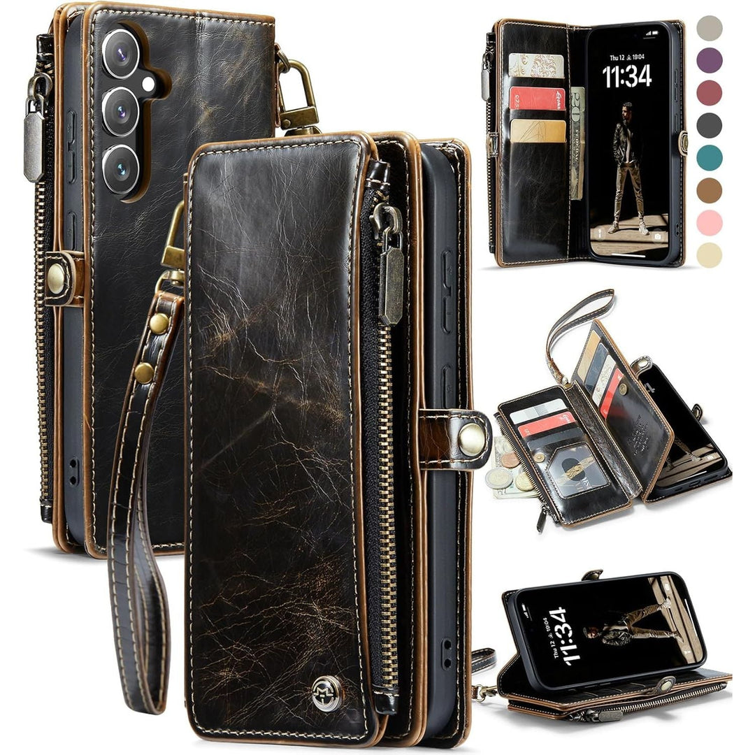 Defencase Wallet Case Compatible with iPhone 14 with RFID Blocking Card Holder for Women and Men, PU Leather Magnetic Snap Flip Zipper Phone Case Suitable for iPhone 14 6.1", Coffee - Just Closeouts Canada Inc.