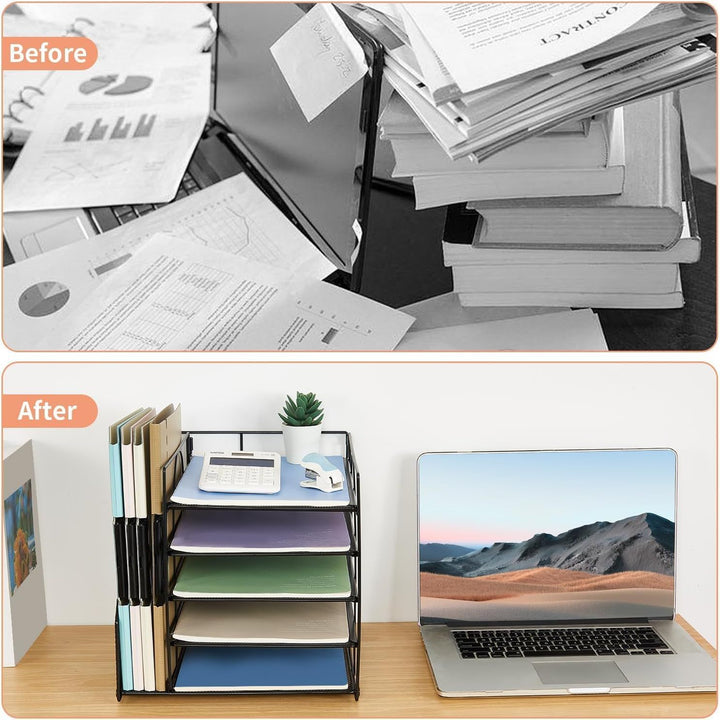 Desk Organizer with File Holder, 5 - Tier Paper Letter Tray, Mesh Desktop File Organizers, Organization and Storage for School, Home, Office (Black) - Just Closeouts Canada Inc.