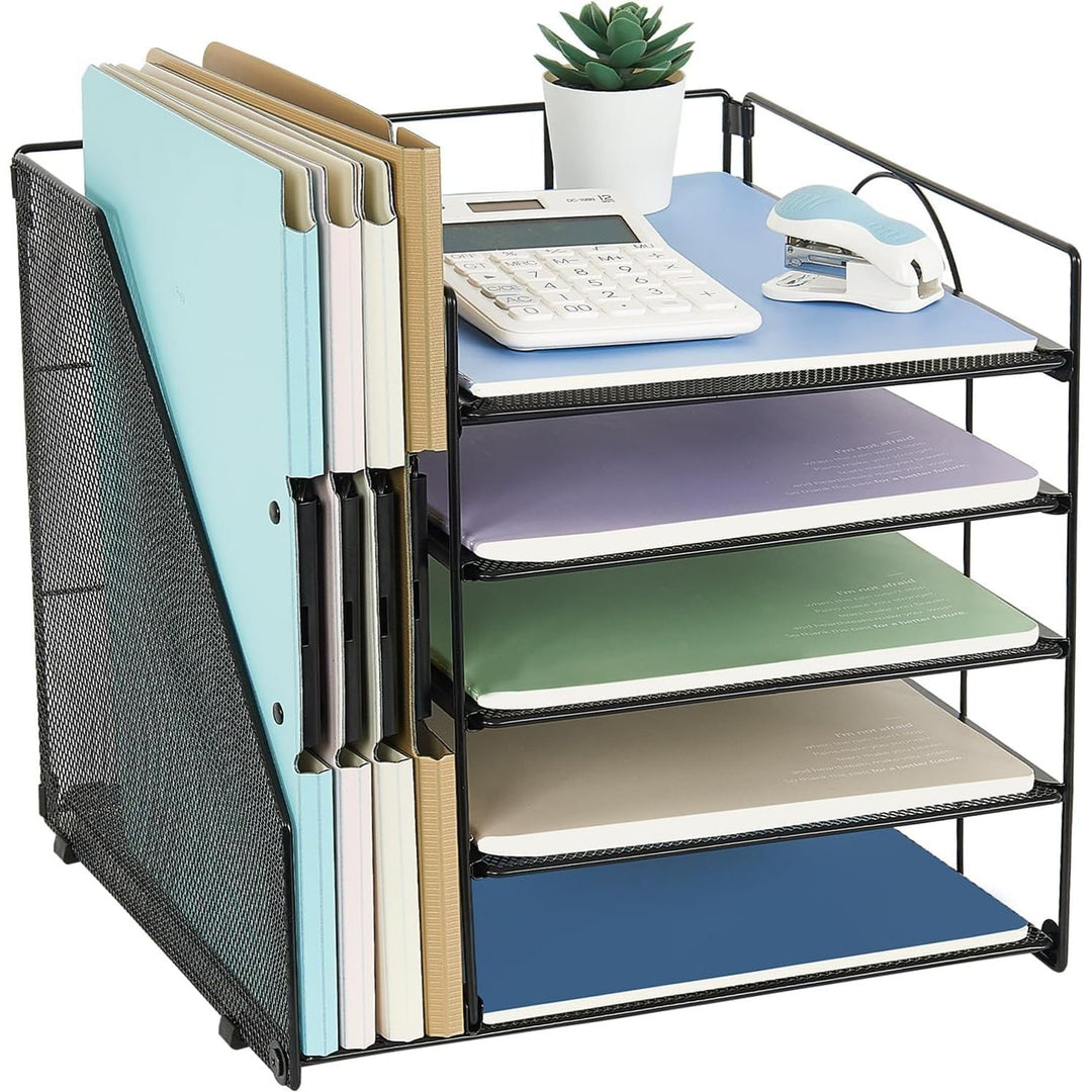 Desk Organizer with File Holder, 5 - Tier Paper Letter Tray, Mesh Desktop File Organizers, Organization and Storage for School, Home, Office (Black) - Just Closeouts Canada Inc.