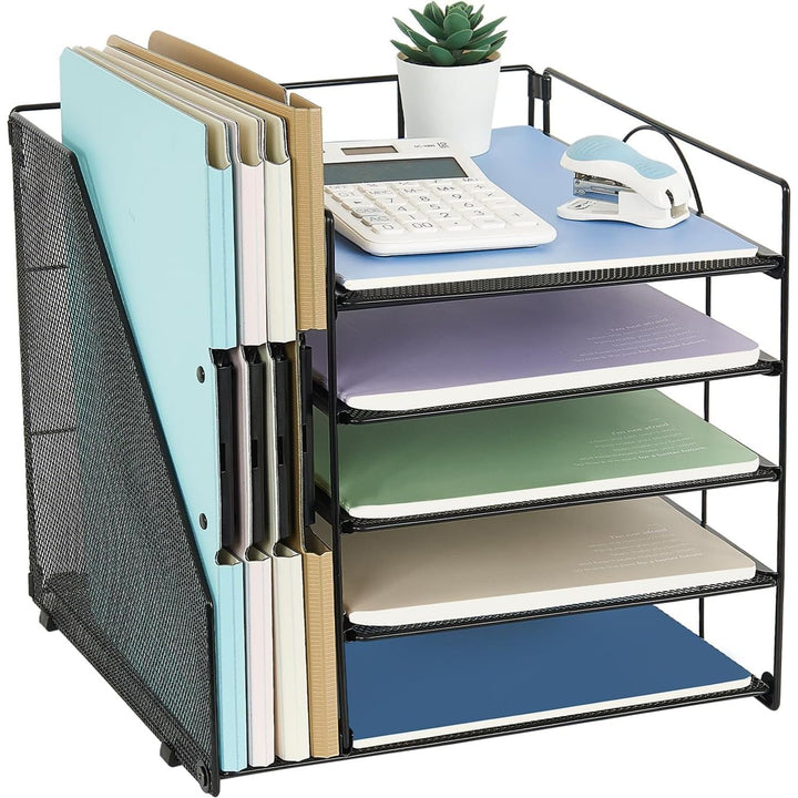 Desk Organizer with File Holder, 5 - Tier Paper Letter Tray, Mesh Desktop File Organizers, Organization and Storage for School, Home, Office (Black) - Just Closeouts Canada Inc.
