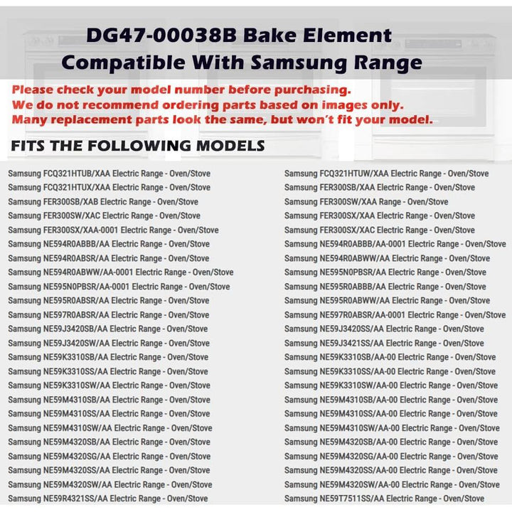 DG47 - 00038B Oven Bake Element Parts, Compatible With Samsung Oven - Just Closeouts Canada Inc.