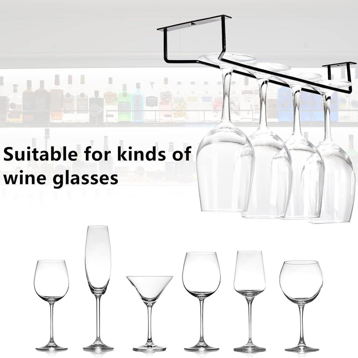 Dicunoy 6 Pack Wine Glass Rack Under Cabinet, 14 Inch Black Stemware Rack, Wall Mounted Iron Wine Glass Hanging Rack, Wine Glass Holder Under Shelf, Stemware Holder for Shelf, Bar, Wine Cellar Storage - Just Closeouts Canada Inc.