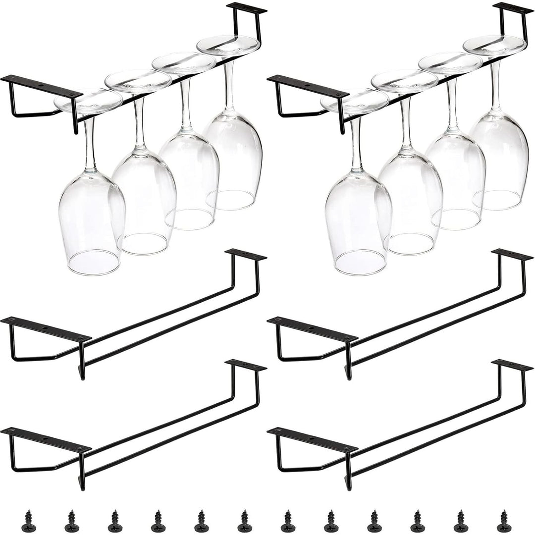 Dicunoy 6 Pack Wine Glass Rack Under Cabinet, 14 Inch Black Stemware Rack, Wall Mounted Iron Wine Glass Hanging Rack, Wine Glass Holder Under Shelf, Stemware Holder for Shelf, Bar, Wine Cellar Storage - Just Closeouts Canada Inc.