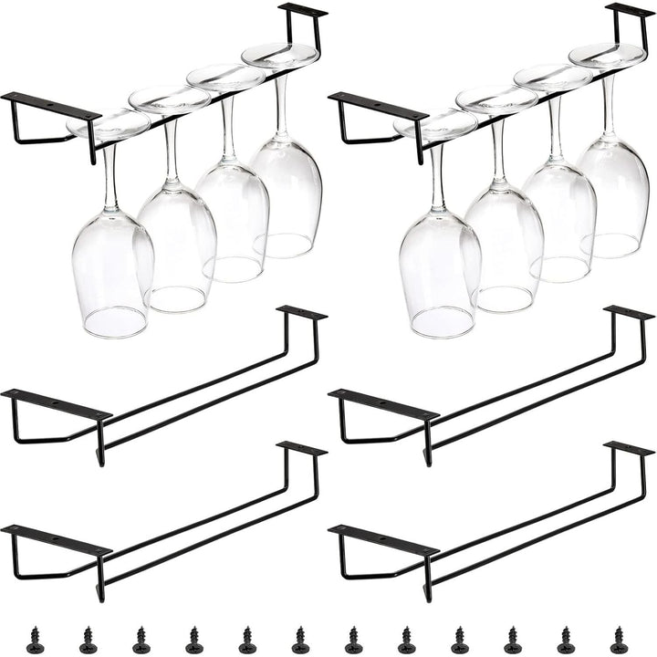 Dicunoy 6 Pack Wine Glass Rack Under Cabinet, 14 Inch Black Stemware Rack, Wall Mounted Iron Wine Glass Hanging Rack, Wine Glass Holder Under Shelf, Stemware Holder for Shelf, Bar, Wine Cellar Storage - Just Closeouts Canada Inc.