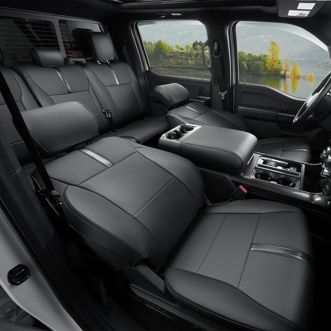 DiffCar for Ford F150 Seat Covers 2021 2022 2023 2024 2025,Full Set Leather Waterproof Black Trucks Pickup Seat Covers Custom Fit for Ford F150 Accessories,Car Seat Cover for SuperCrew/CrewCab(XL,XLT) - Just Closeouts Canada Inc.