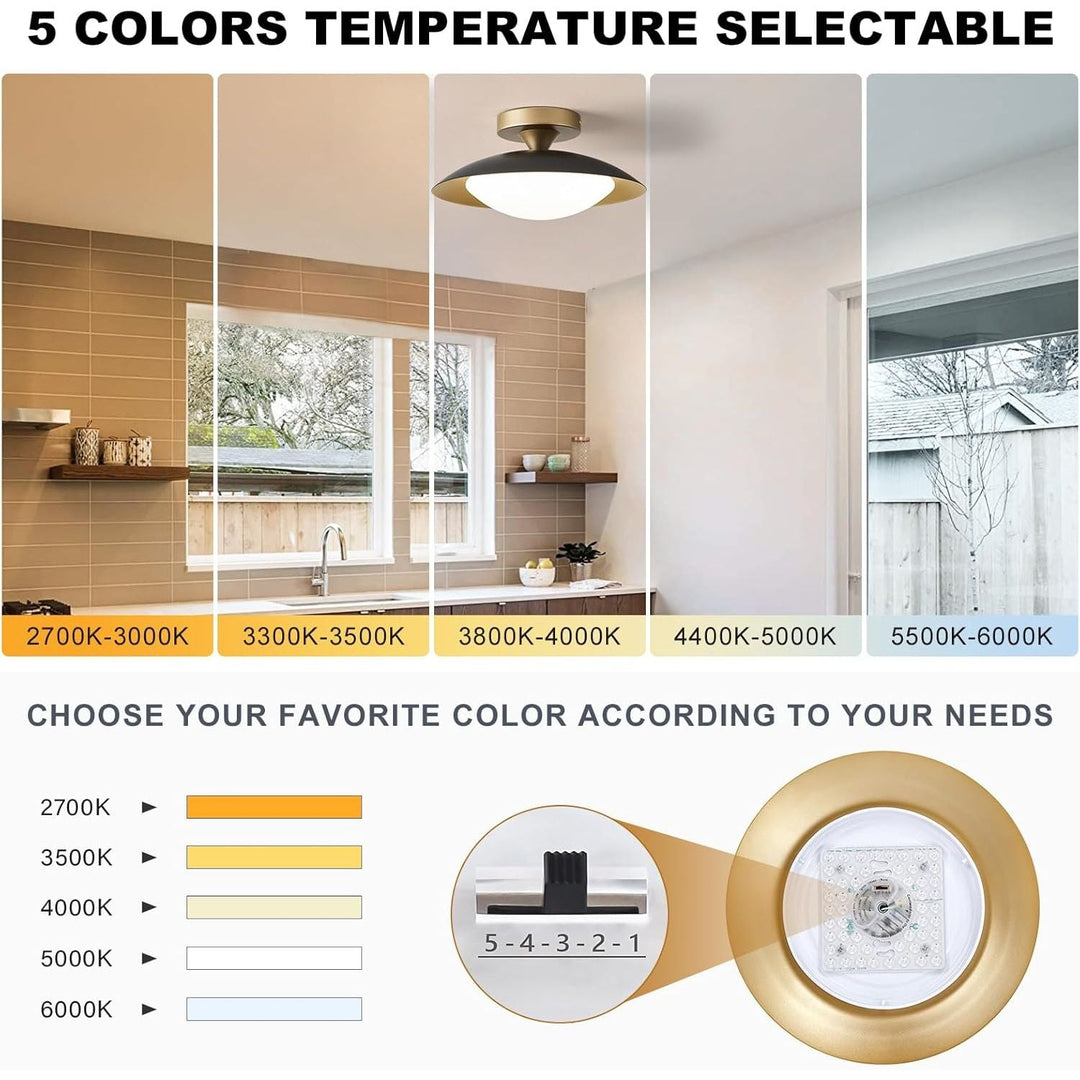 Dimmable Black Gold Flush Mount Ceiling Light Fixture, Modern Semilledes, 5CCT, 2700K - 6000K, Mid Century Ceiling Light, for Hallway, Bedroom, Kitchen, Laundry Room, - Just Closeouts Canada Inc.X004CR9TJL