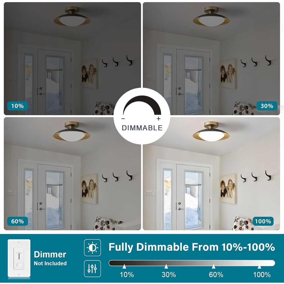 Dimmable Black Gold Flush Mount Ceiling Light Fixture, Modern Semilledes, 5CCT, 2700K - 6000K, Mid Century Ceiling Light, for Hallway, Bedroom, Kitchen, Laundry Room, - Just Closeouts Canada Inc.X004CR9TJL