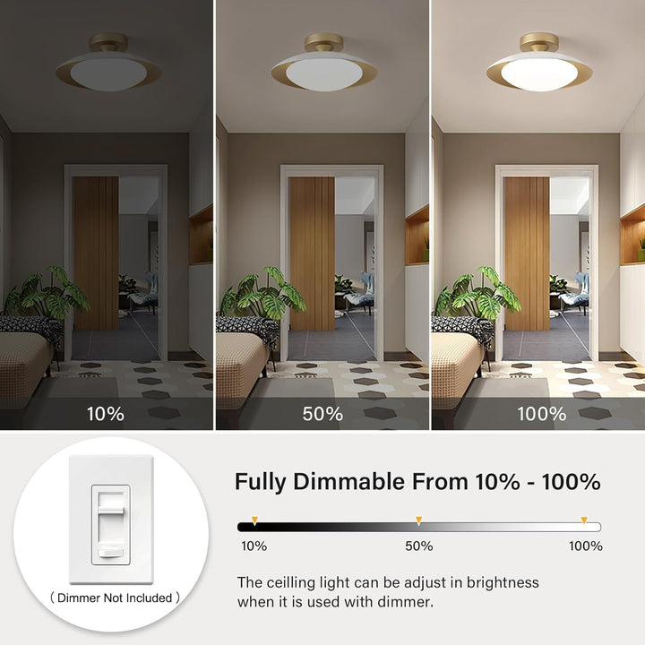 Dimmable White and Gold Ceiling Light, Mid - Century Semi Flush Mount Ceiling Light, Modern LED Lighting Fixture, 5CCT 2700K - 6000K Ceiling Lamp with Acrylic Shade for Bedroom Hallway Kitchen, 11.8in - Just Closeouts Canada Inc.X004CR9SNN