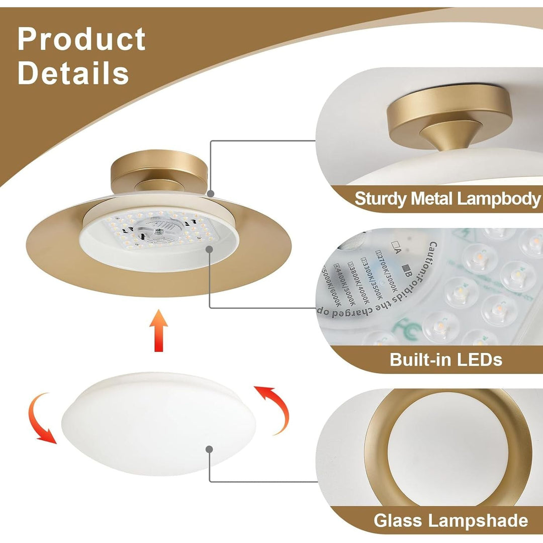 Dimmable White and Gold Ceiling Light, Mid - Century Semi Flush Mount Ceiling Light, Modern LED Lighting Fixture, 5CCT 2700K - 6000K Ceiling Lamp with Acrylic Shade for Bedroom Hallway Kitchen, 11.8in - Just Closeouts Canada Inc.X004CR9SNN