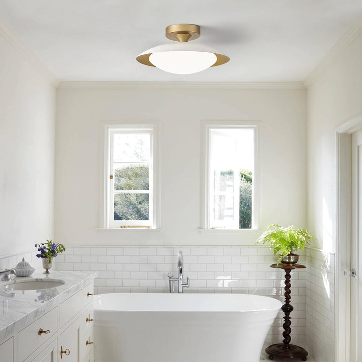 Dimmable White and Gold Ceiling Light, Mid - Century Semi Flush Mount Ceiling Light, Modern LED Lighting Fixture, 5CCT 2700K - 6000K Ceiling Lamp with Acrylic Shade for Bedroom Hallway Kitchen, 11.8in - Just Closeouts Canada Inc.X004CR9SNN