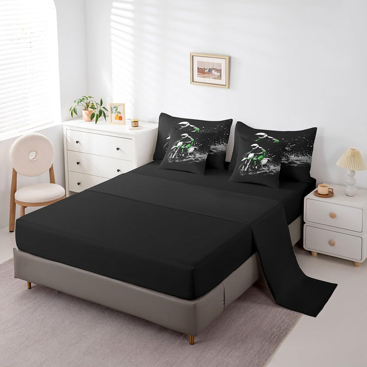 Dirt Bike 7 Pieces Beeding Set Full Size Racing Themed Bed Set Ultra Soft Racing Motocross Rider Bed in a Bag with Comforter, Sheets, Pillowcases for Kids Boys Girls Room Decor Motorcycle - Just Closeouts Canada Inc.X004XE8I0T