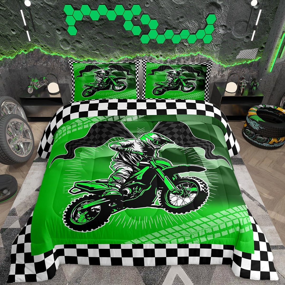 Dirt Bike Comforter Set for Kids Boys Girls,Full Size,Motorcycle Racer Bedding Set,Cool Motocross Duvet Quilt,Motorcycle Comforter,Extreme Sports Bedroom Decor - Just Closeouts Canada Inc.X004PNZ3BF
