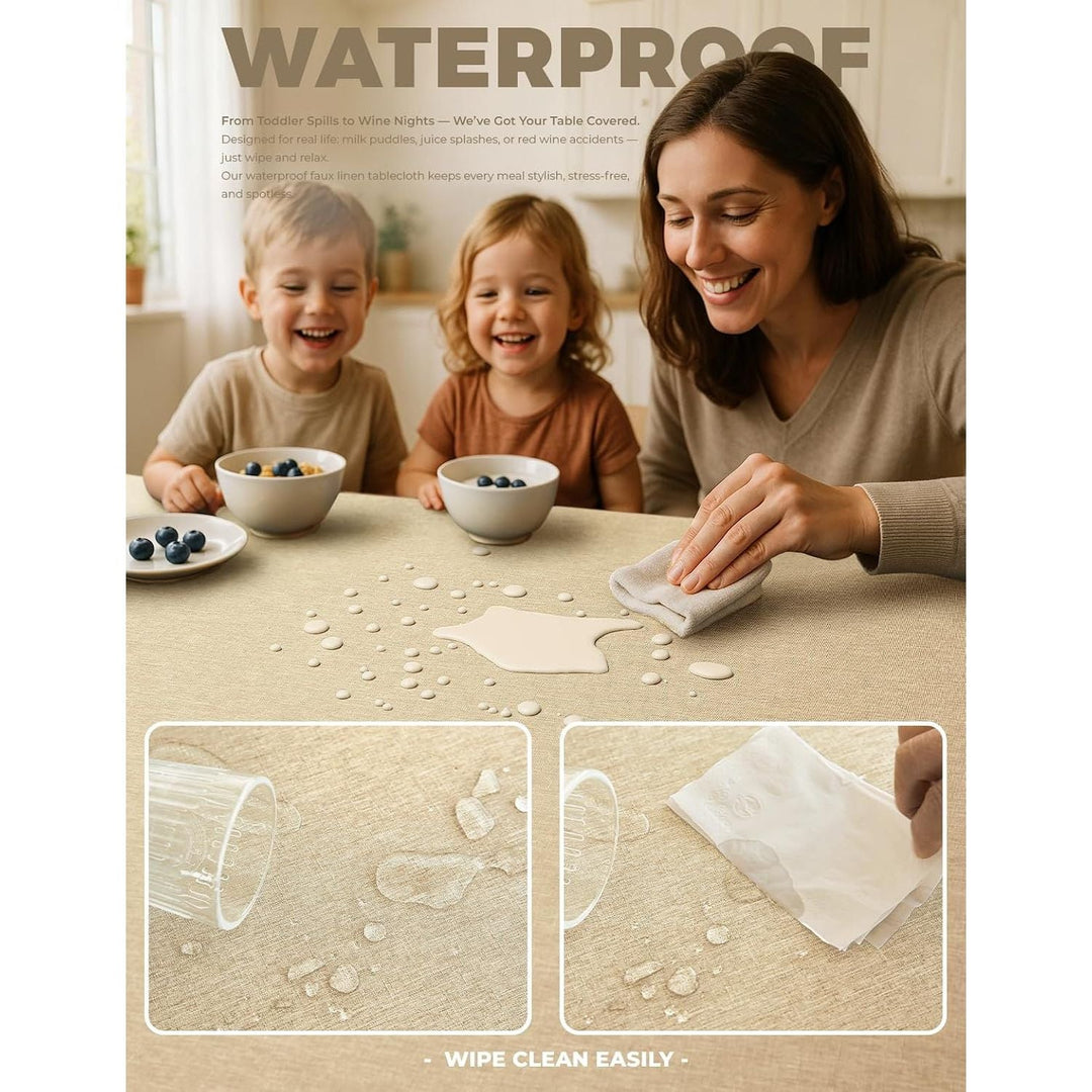 Dirty-Repel Linen Party Rectangle Tablecloth, Wipeable Anti-Scratches Table Cloth Waterproof Table Cover for 6 Foot Table, Dining Coffee Table (Oblong, 60 x 84 inch (Rectangular), Beige) - Just Closeouts Canada Inc.X003XFT7FT