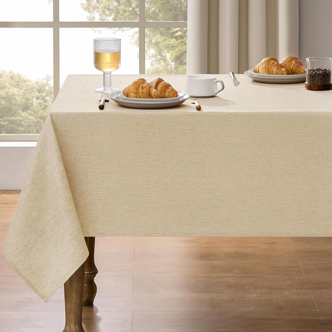 Dirty-Repel Linen Party Rectangle Tablecloth, Wipeable Anti-Scratches Table Cloth Waterproof Table Cover for 6 Foot Table, Dining Coffee Table (Oblong, 60 x 84 inch (Rectangular), Beige) - Just Closeouts Canada Inc.X003XFT7FT