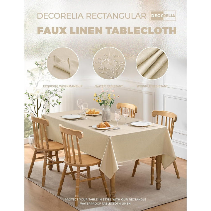Dirty-Repel Linen Party Rectangle Tablecloth, Wipeable Anti-Scratches Table Cloth Waterproof Table Cover for 6 Foot Table, Dining Coffee Table (Oblong, 60 x 84 inch (Rectangular), Beige) - Just Closeouts Canada Inc.X003XFT7FT