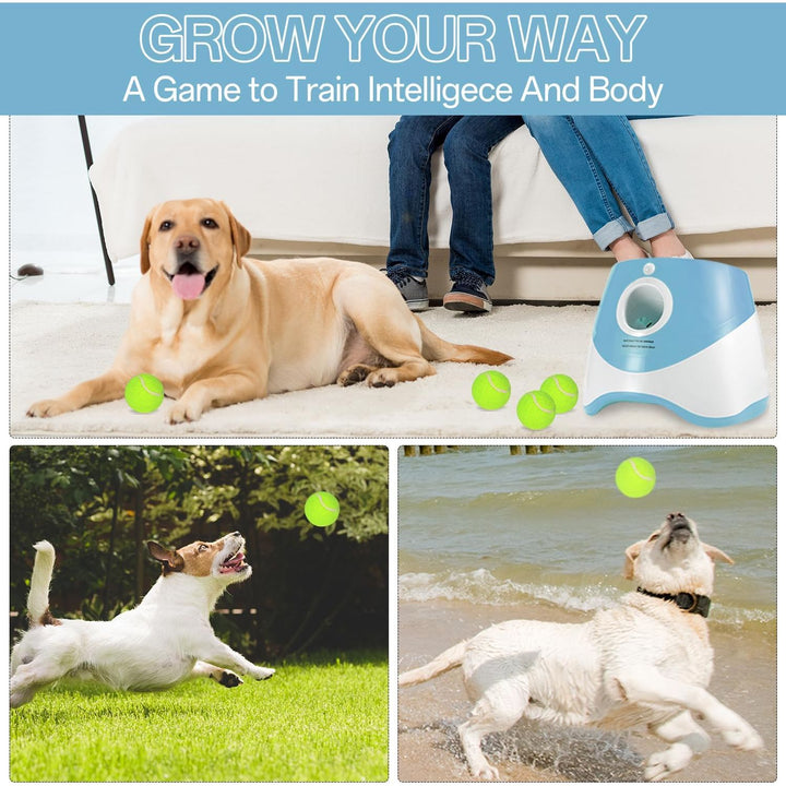 Dog Ball Thrower Launcher, Automatic Ball Launcher for Dogs with 12 Tennis Balls, Thrower Distance 10 - 30ft,interacive Dog Toys Tennis Ball Launcher Indoor/Outdoor for Small Dogs(Blue) - Just Closeouts Canada Inc.