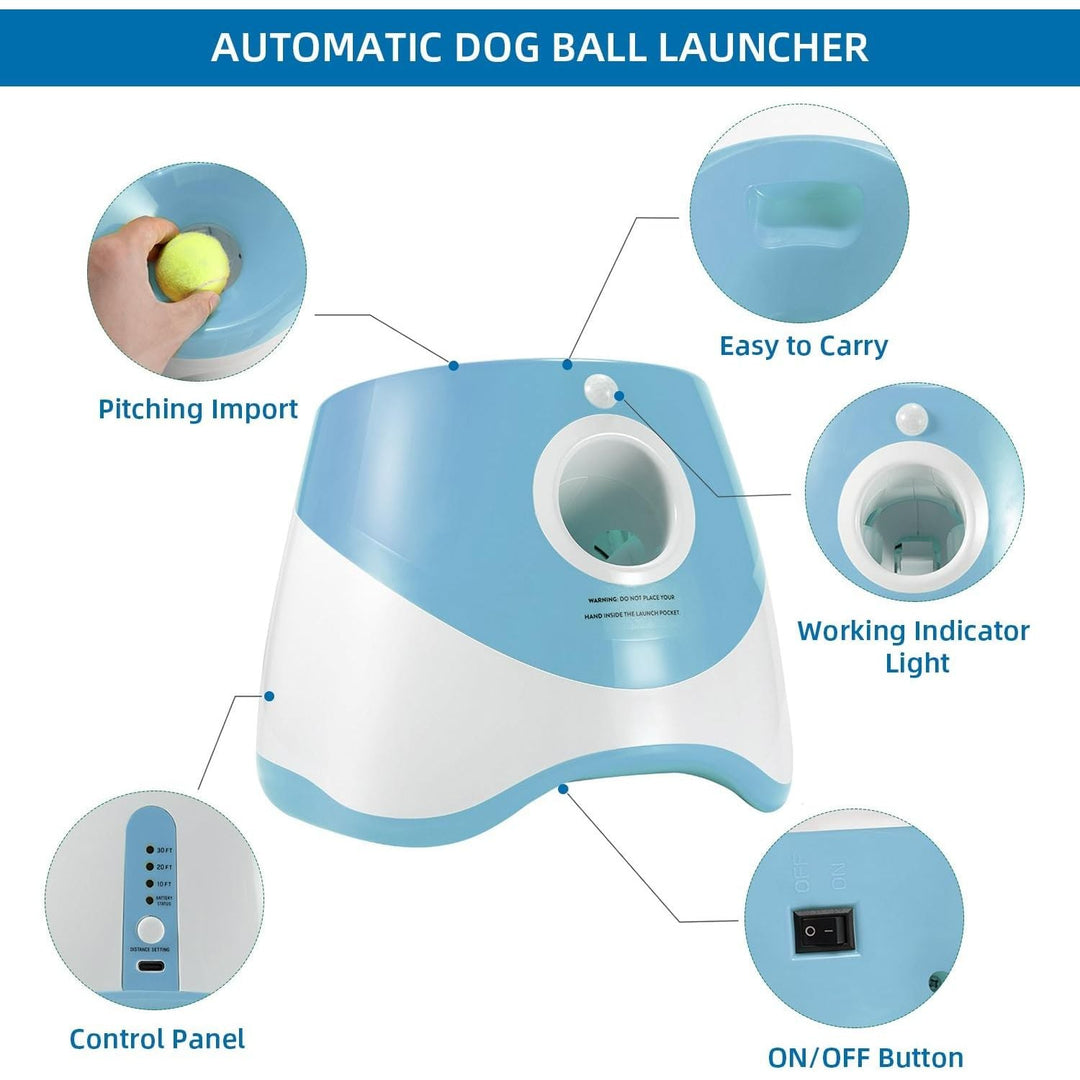 Dog Ball Thrower Launcher, Automatic Ball Launcher for Dogs with 12 Tennis Balls, Thrower Distance 10 - 30ft,interacive Dog Toys Tennis Ball Launcher Indoor/Outdoor for Small Dogs(Blue) - Just Closeouts Canada Inc.