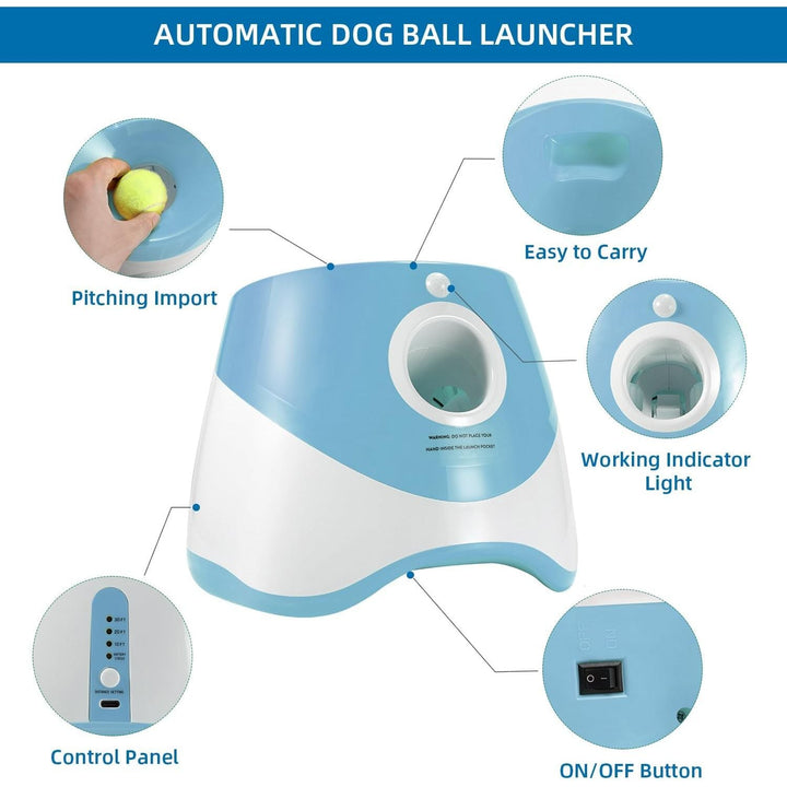 Dog Ball Thrower Launcher, Automatic Ball Launcher for Dogs with 12 Tennis Balls, Thrower Distance 10 - 30ft,interacive Dog Toys Tennis Ball Launcher Indoor/Outdoor for Small Dogs(Blue) - Just Closeouts Canada Inc.