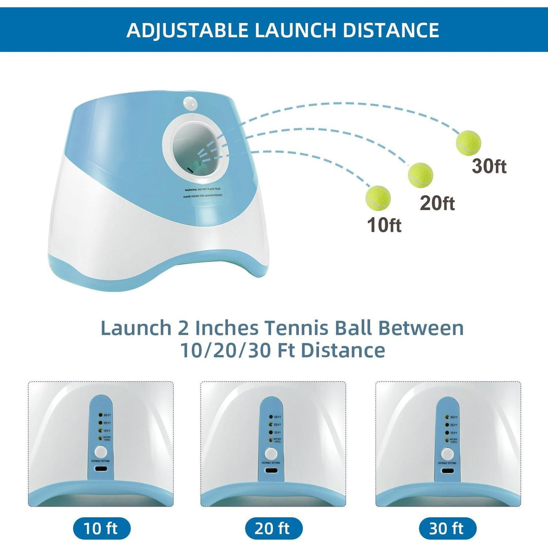 Dog Ball Thrower Launcher, Automatic Ball Launcher for Dogs with 12 Tennis Balls, Thrower Distance 10 - 30ft,interacive Dog Toys Tennis Ball Launcher Indoor/Outdoor for Small Dogs(Blue) - Just Closeouts Canada Inc.