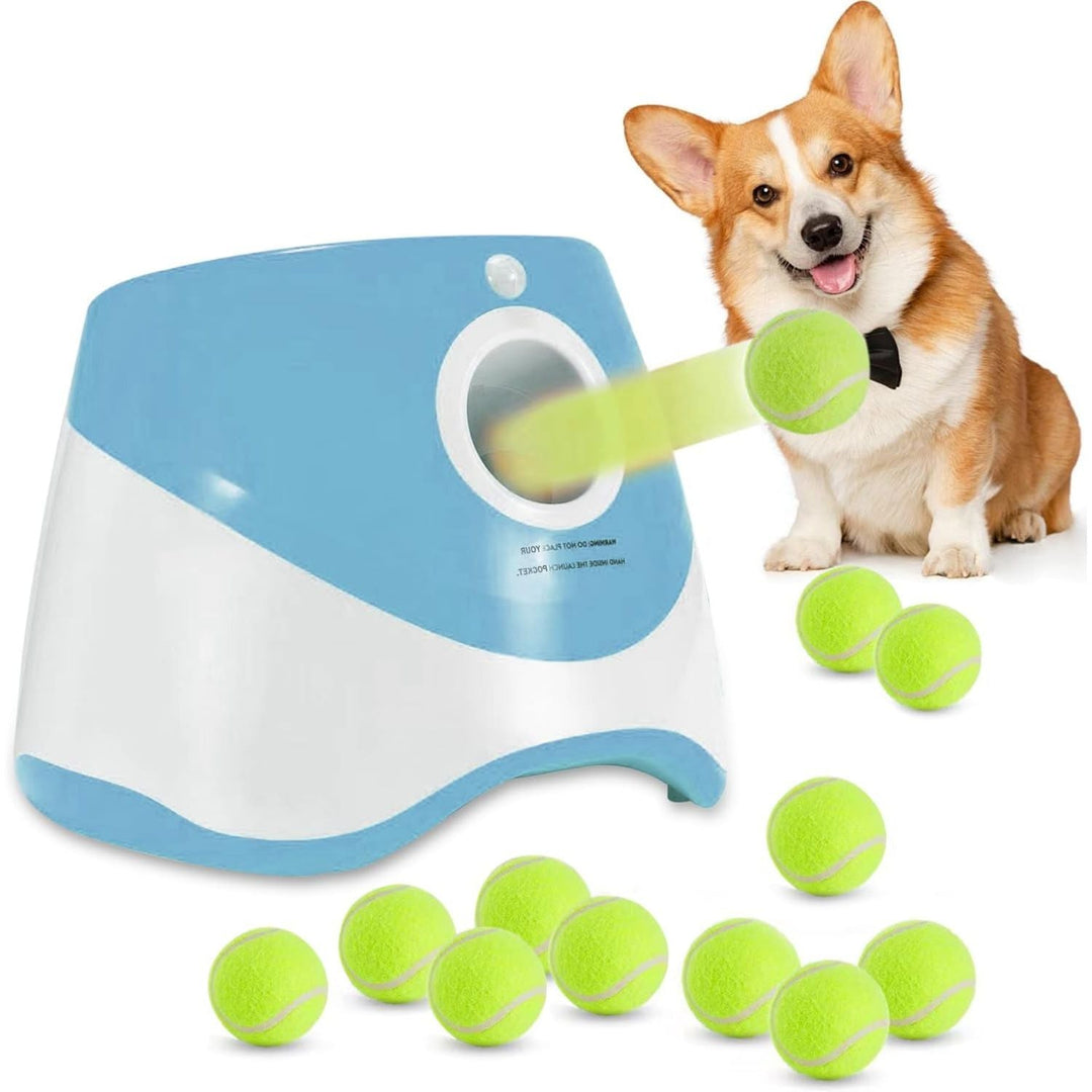 Dog Ball Thrower Launcher, Automatic Ball Launcher for Dogs with 12 Tennis Balls, Thrower Distance 10 - 30ft,interacive Dog Toys Tennis Ball Launcher Indoor/Outdoor for Small Dogs(Blue) - Just Closeouts Canada Inc.