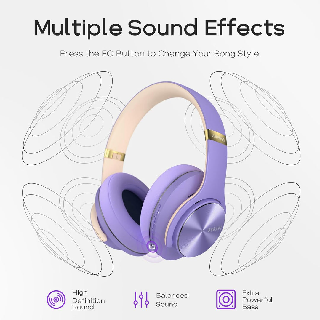 DOQAUS Wireless Headphones, [90 Hrs Playtime] Headphone Bluetooth Wireless with 3 EQ Modes, Hi - Fi Stereo Bluetooth Headset with Microphone and Comfortable Earpads for iPhone/PC/Travel/Office (Purple) - Just Closeouts Canada Inc.