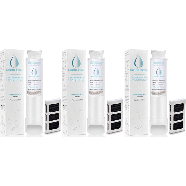 Drinkfree Refrigerator Water Filter Compatible with Frigidaire EPTWFU01 Puresource Ultra II, FPBC2277RF FPBG2277RF, and Air Filter Fits Paultra2 Pure Air II ultra 2, (3+3 combo) - Just Closeouts Canada Inc.