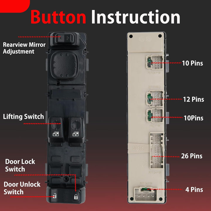 Driver Side Power Master Window Switch | Compatible with Chevy, GMC Vehicles - 2003 - 2007 - Silverado Sierra 1500 2500 3500 HD Classic | Replaces 920 - 023, DWS - 226, 15883318 - Just Closeouts Canada Inc.