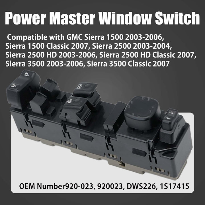 Driver Side Power Master Window Switch | Compatible with Chevy, GMC Vehicles - 2003 - 2007 - Silverado Sierra 1500 2500 3500 HD Classic | Replaces 920 - 023, DWS - 226, 15883318 - Just Closeouts Canada Inc.