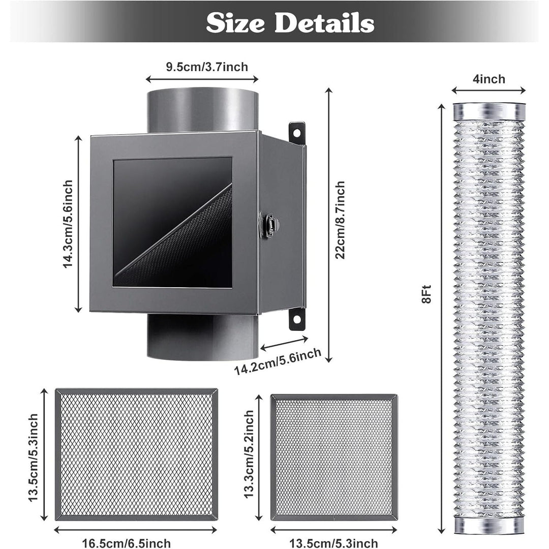 Dryer Duct Lint Trap, Indoor Dryer Vent Kit Dryer Lint Catcher with 8FT 4" Dryer Vent Hose, 2 Hose Clamps, 2 Stainless Steel Mesh for Electric Dryers - Just Closeouts Canada Inc.
