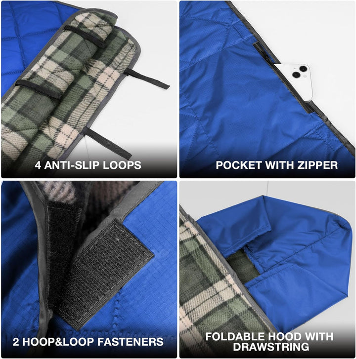 DUKUSEEK Hooded Outdoor Blanket, 79" x 59", Blue & Blue Plaid - Just Closeouts Canada Inc.