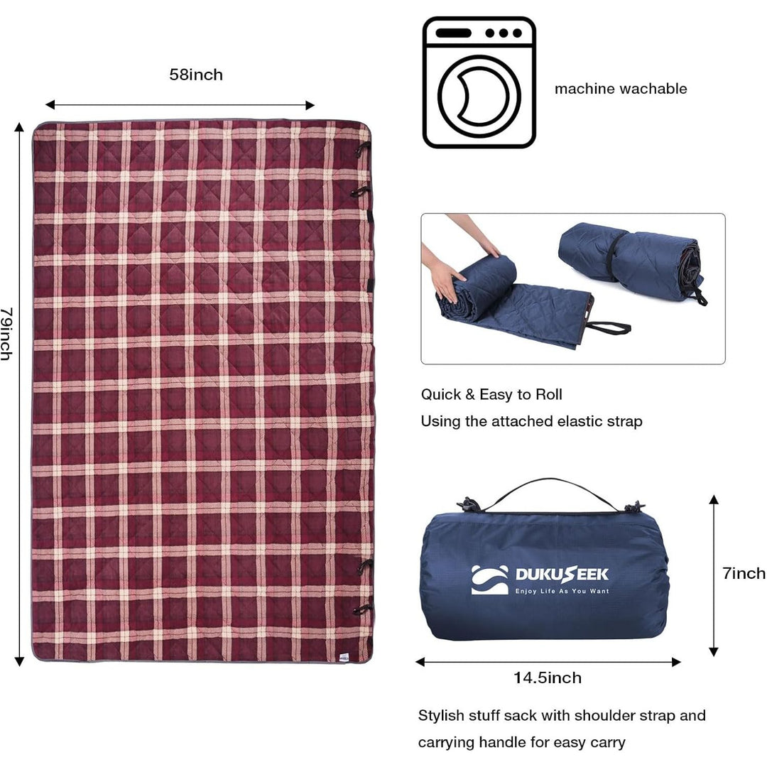 DUKUSEEK Hooded Outdoor Blanket,79" x 59", Navy Blue & Red Plaid - Just Closeouts Canada Inc.