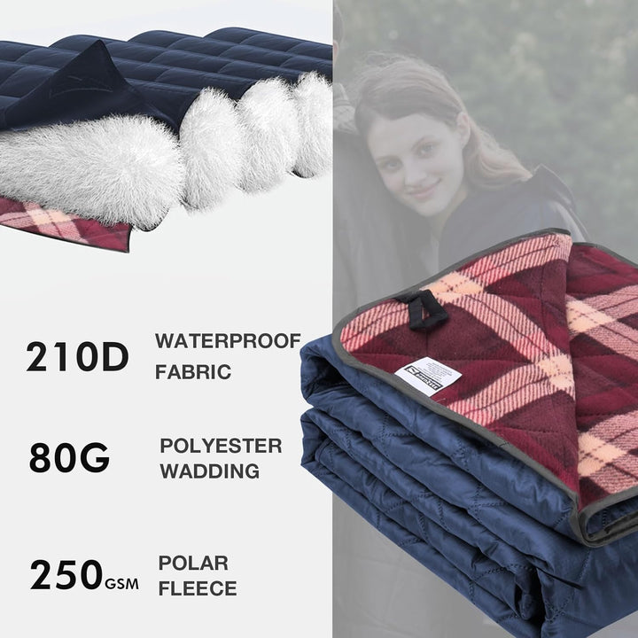 DUKUSEEK Hooded Outdoor Blanket,79" x 59", Navy Blue & Red Plaid - Just Closeouts Canada Inc.