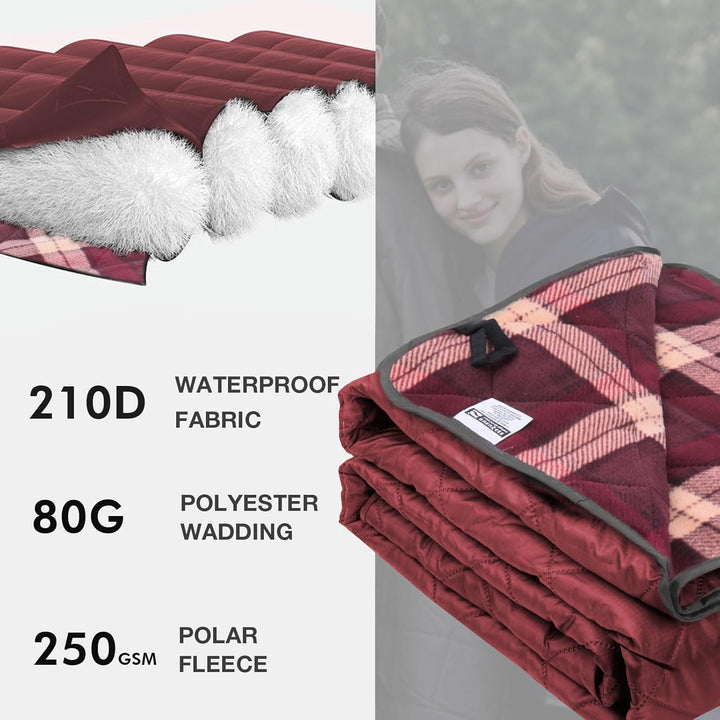 DUKUSEEK Large Waterproof Camping Blanket, Red & Red Plaid - Just Closeouts Canada Inc.