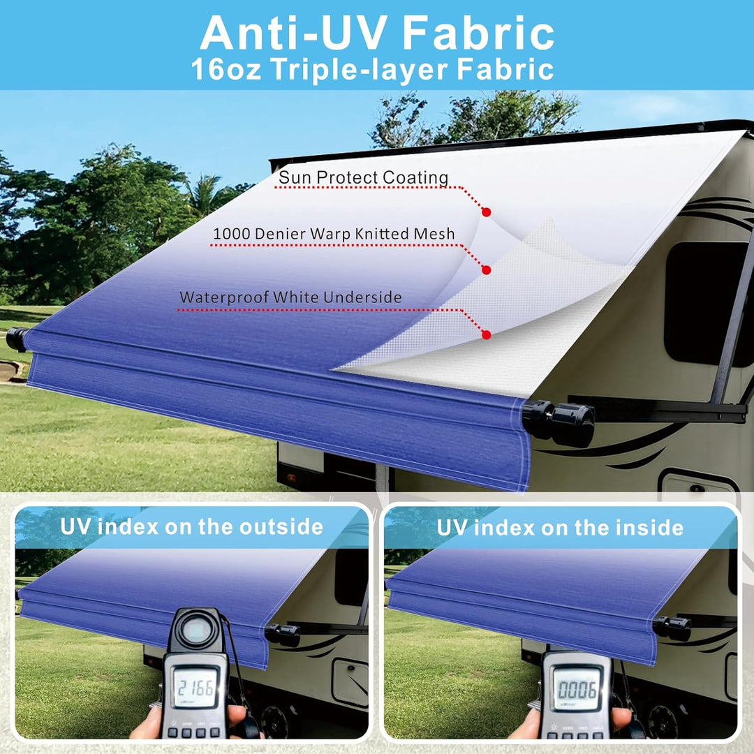 Dulepax RV Awning Fabric Replacement (17.2ft) - Heavy Duty 16oz Vinyl Universal for All Brands - Senior Fade Blue - Just Closeouts Canada Inc.
