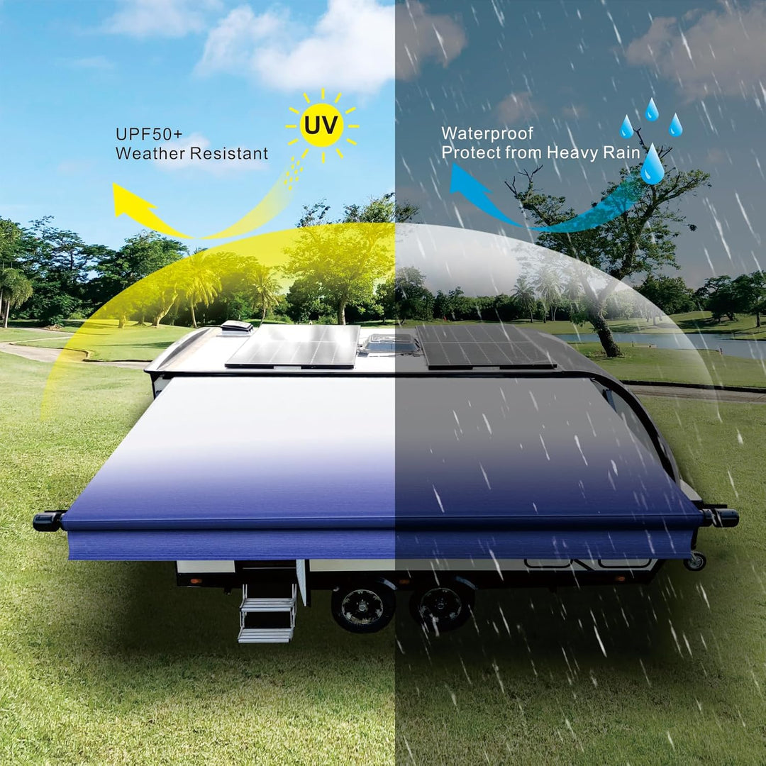 Dulepax RV Awning Fabric Replacement(14.2ft Fabric) Heavy Duty 16oz Vinyl Fabric - Camper Awning Replacement Universal Replacement RV Awnings for All Awning Brands - Senior Fade Blue - Just Closeouts Canada Inc.