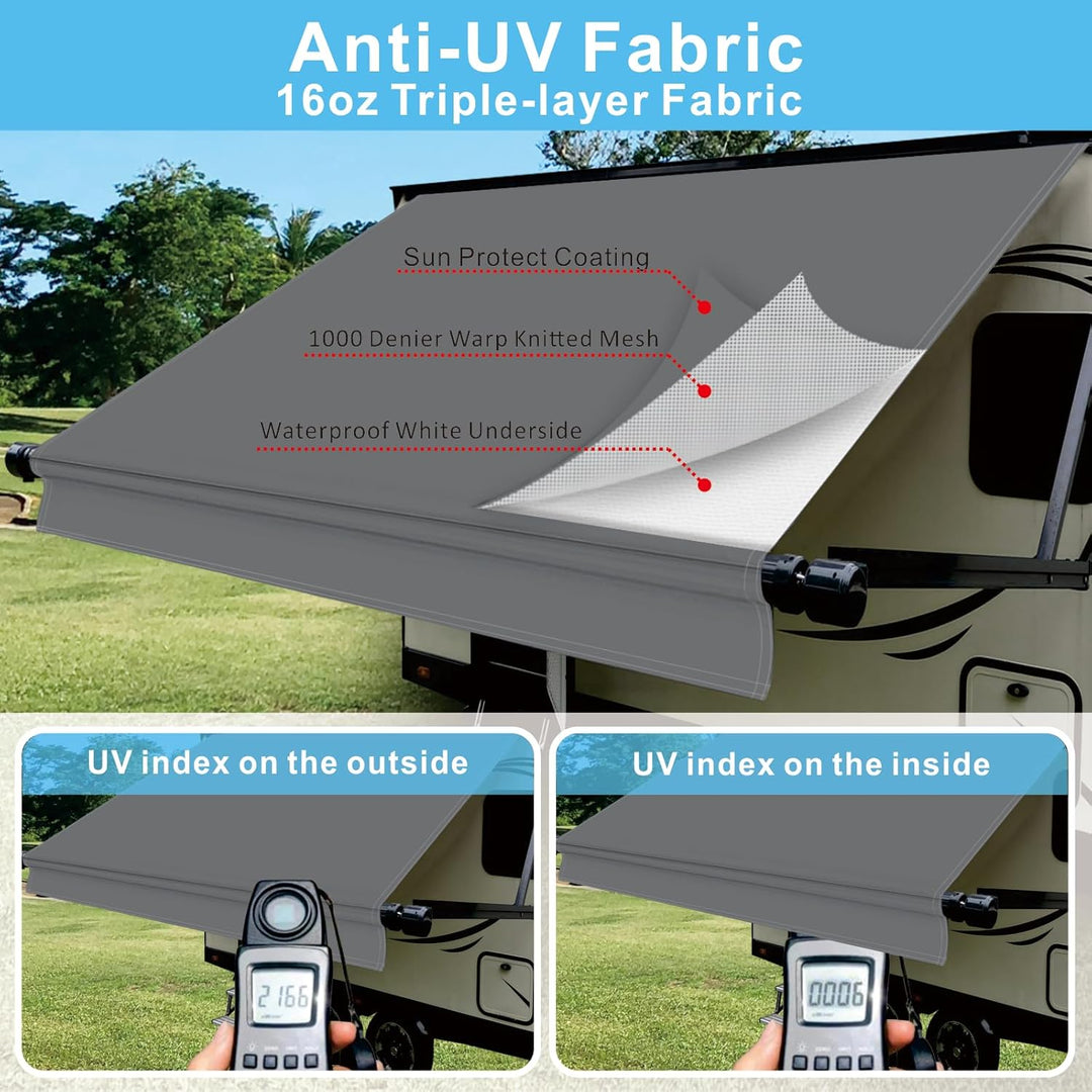 Dulepax RV Awning Fabric Replacement(16.2ft Fabric) Heavy Duty 16 oz Vinyl Fabric Awning for Camper, Universal Camper Awning Replacement for All Trailer Awning Brands Grey - Just Closeouts Canada Inc.