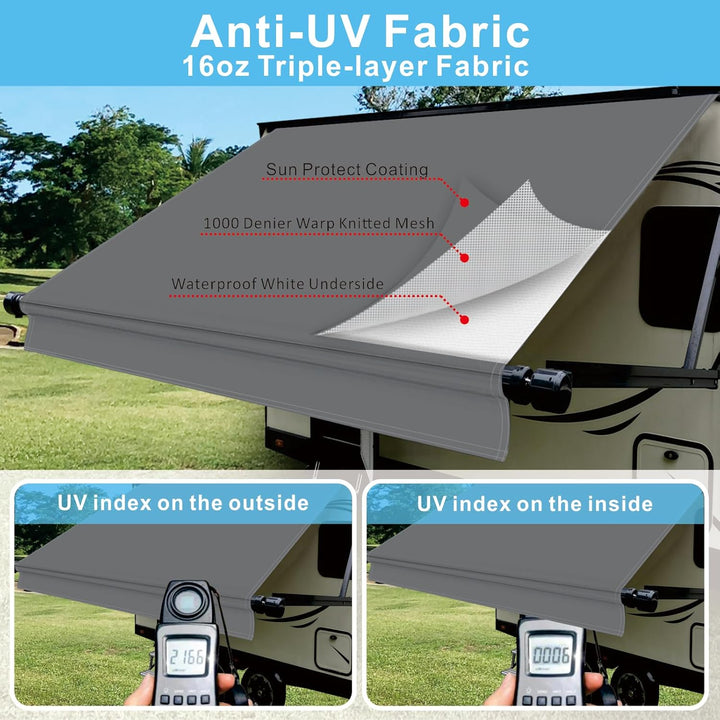 Dulepax RV Awning Fabric Replacement(17.2ft Fabric) Heavy Duty 16 oz Vinyl Fabric Awning for Camper, Universal Camper Awning Replacement for All Trailer Awning Brands Grey - Just Closeouts Canada Inc.