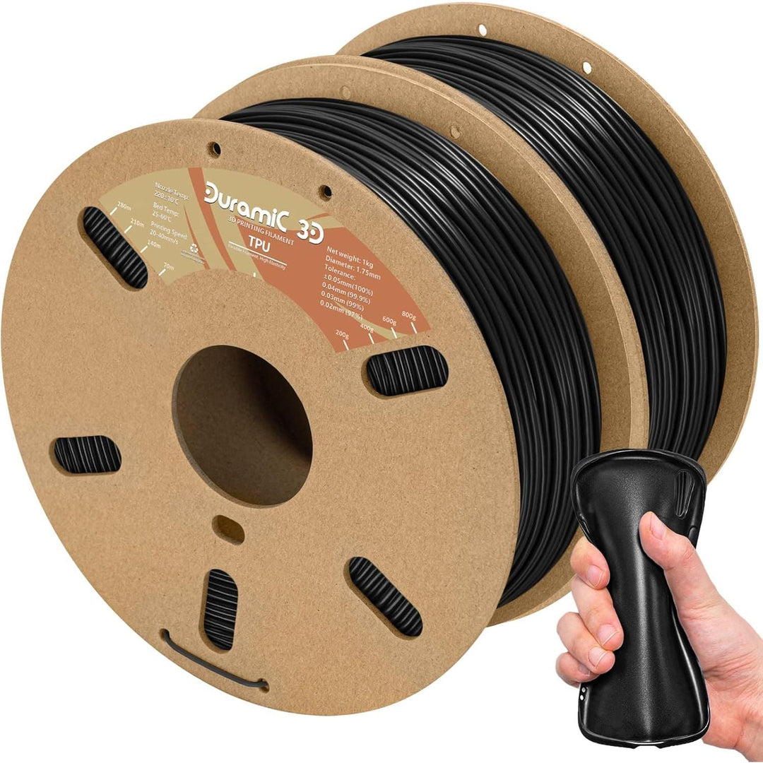 DURAMIC 3D TPU Filament 1.75mm Black, TPU Flexible Filament 95A, Soft TPU 3D Printing Filament, 1kg Spool, Dimensional Accuracy +/ - 0.05mm, Black 2 Pack - Just Closeouts Canada Inc.