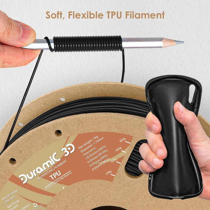 DURAMIC 3D TPU Filament 1.75mm Black, TPU Flexible Filament 95A, Soft TPU 3D Printing Filament, 1kg Spool, Dimensional Accuracy +/ - 0.05mm, Black 2 Pack - Just Closeouts Canada Inc.