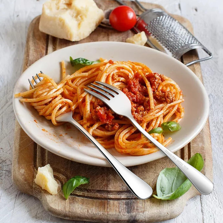 E - far 16 - Piece Dinner Forks and Spoons, Stainless Steel Silverware Flatware Eating Utensils Set for Home Kitchen Restaurant, Food Grade Metal & Simple Design, Mirror Finish & Dishwasher Safe, 8 Inch - Just Closeouts Canada Inc.