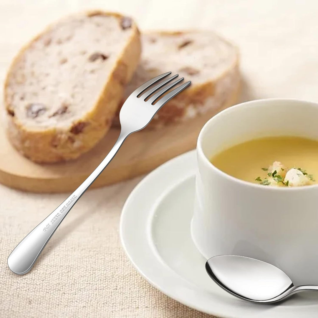 E - far 16 - Piece Dinner Forks and Spoons, Stainless Steel Silverware Flatware Eating Utensils Set for Home Kitchen Restaurant, Food Grade Metal & Simple Design, Mirror Finish & Dishwasher Safe, 8 Inch - Just Closeouts Canada Inc.