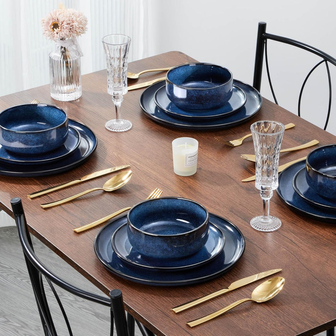 E - far Dinnerware Sets for 4, 12 - Piece Stoneware Plates and Bowls Set, Ceramic Dishes Reactive Glaze Dinning Ware, Microwave & Dishwasher Safe - Deep Sea Blue - Just Closeouts Canada Inc.