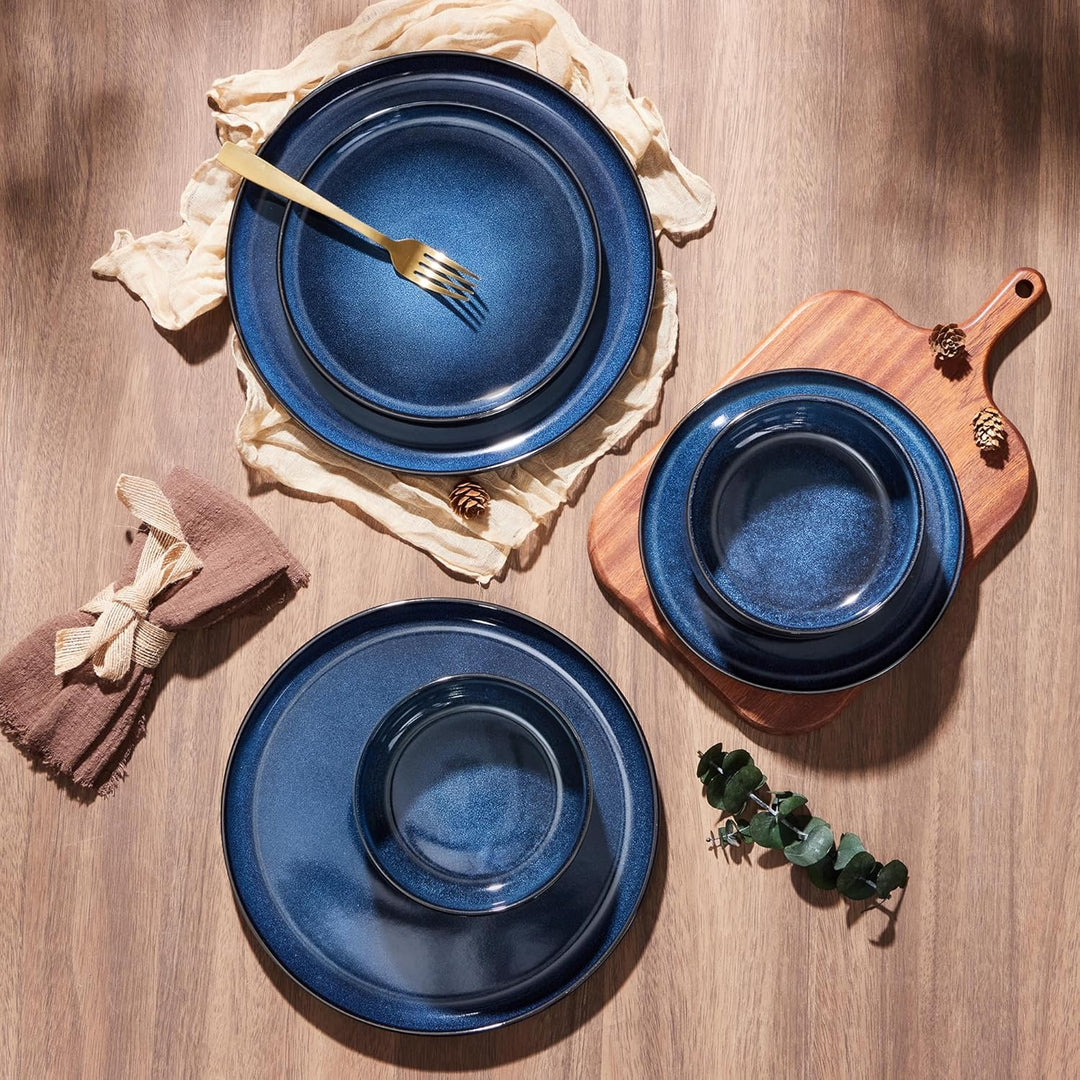 E - far Dinnerware Sets for 4, 12 - Piece Stoneware Plates and Bowls Set, Ceramic Dishes Reactive Glaze Dinning Ware, Microwave & Dishwasher Safe - Deep Sea Blue - Just Closeouts Canada Inc.