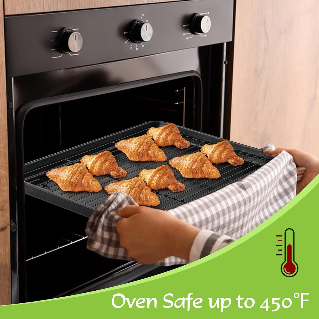 E - far Nonstick Baking Sheet with Rack Set, 16 x 12 x 1 Inch Cookie Sheet Baking Pan with Cooling Rack for Oven, Commercial Grade & Non - Toxic, Easy to Clean - Just Closeouts Canada Inc.