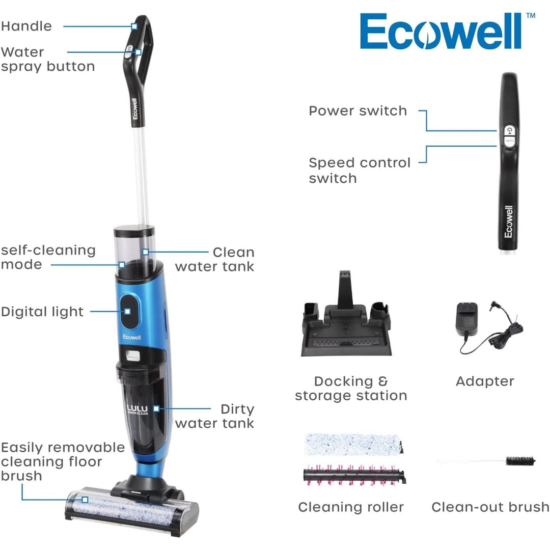Ecowell Cordless Wet Dry Vacuum Cleaner Multi-Surface for Hard Floors and Area Rug, Voice Prompt, LULU Quick Clean P04, Blue - Just Closeouts Canada Inc.