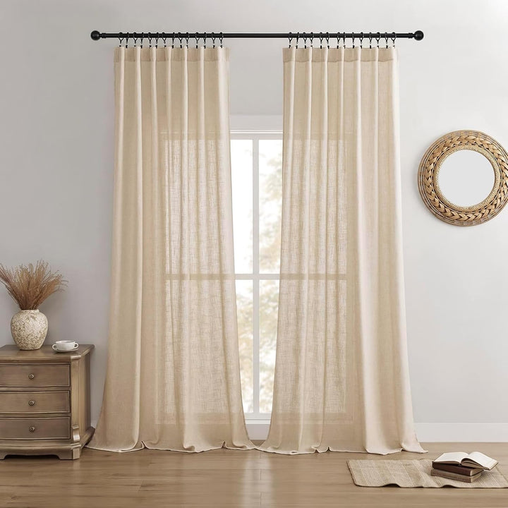 Ecru Semi-Sheer Pleated Curtains, 2 Panels, 52 x 108 in - Just Closeouts Canada Inc.X00447B929