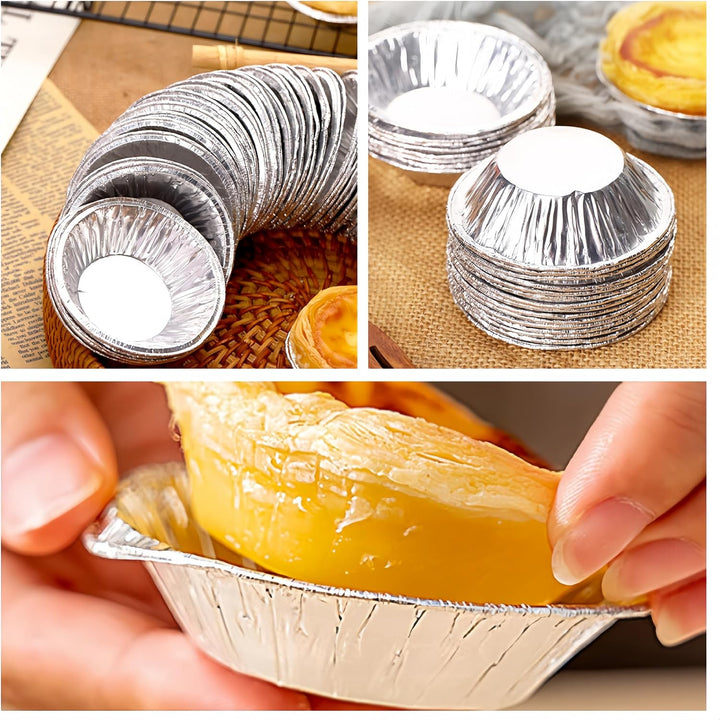 Egg Tart Mold, 100 Pack Aluminum Foil Tart/Pie Tins Pans, Kitchen Aluminum Foil Egg Tart Pie Tins, Pans for Baking, Cooking, Storage and Reheating - Just Closeouts Canada Inc.